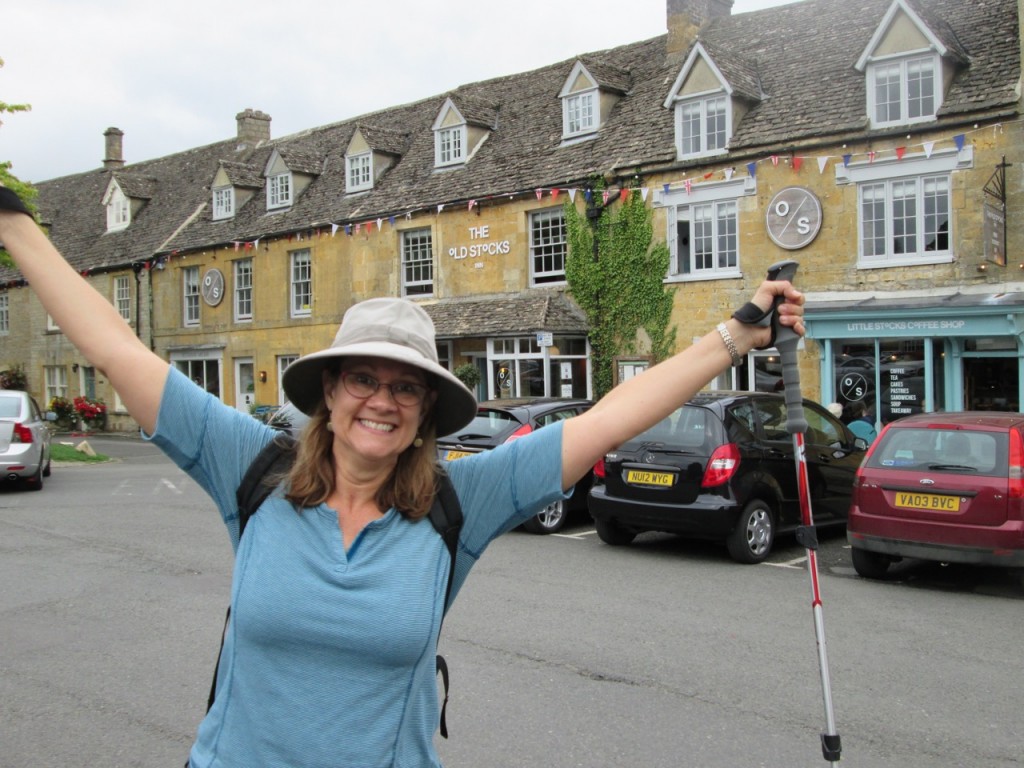 Celebrating my first day of walking at our destination, Stow-on-the-Wold. ©Laurel Kallenbach