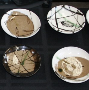 tiny-plates2 Potter Betsy Williams paints each of her tiny Japanese-inspired, wood-fired plates in a different pattern.