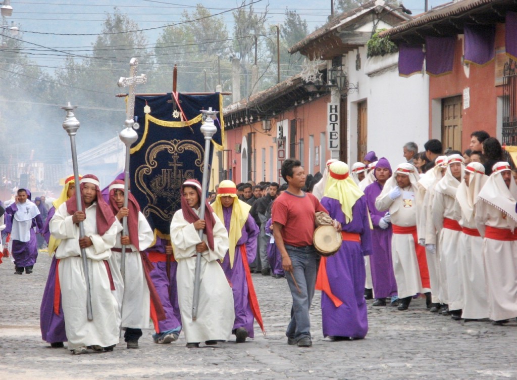 Banner carriers in the Holy Week procession, Antigua, Guatemala ©Laurel Kallenbach