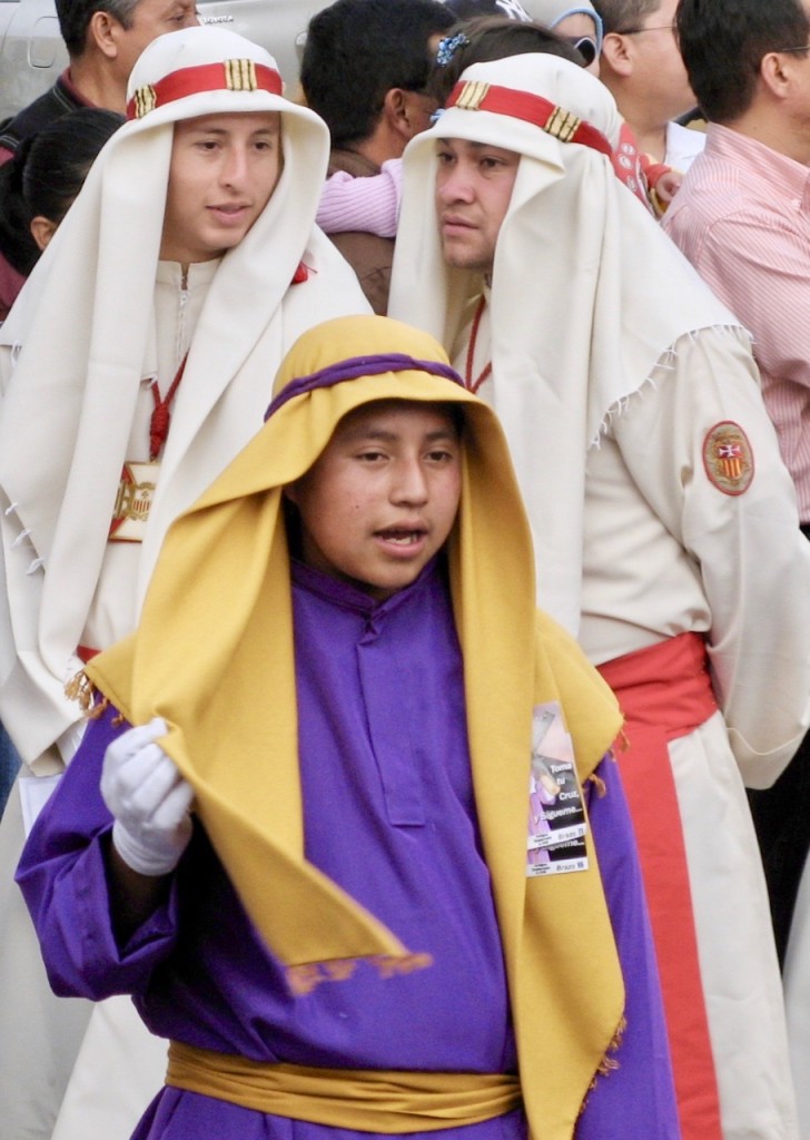 Many of the celebrants were boys in their early teens, all wearing robes?either purple (the color of the Passion) or white like shepherds. Some wore pointed hoods that remind Americans of the Ku Klux Klan. ©Laurel Kallenbach
