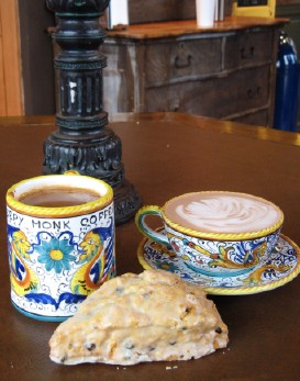 The Sleepy Monk sells organic coffee roasted right on site in Cannon Beach.