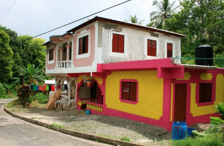 Pink & Yellow house in jamaica