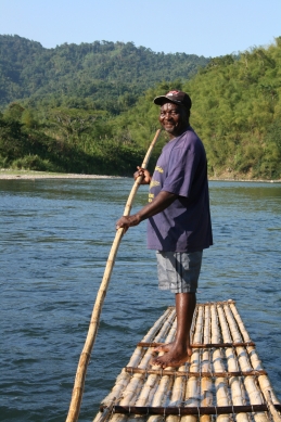 Burnett on bamboo raft