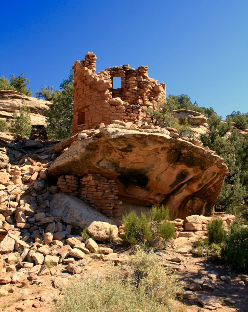 Underneath the rocky overhang of Painted Hand Pueblo is the faint, painted outline of a hand that gave this ruin its name. ©Laurel Kallenbach