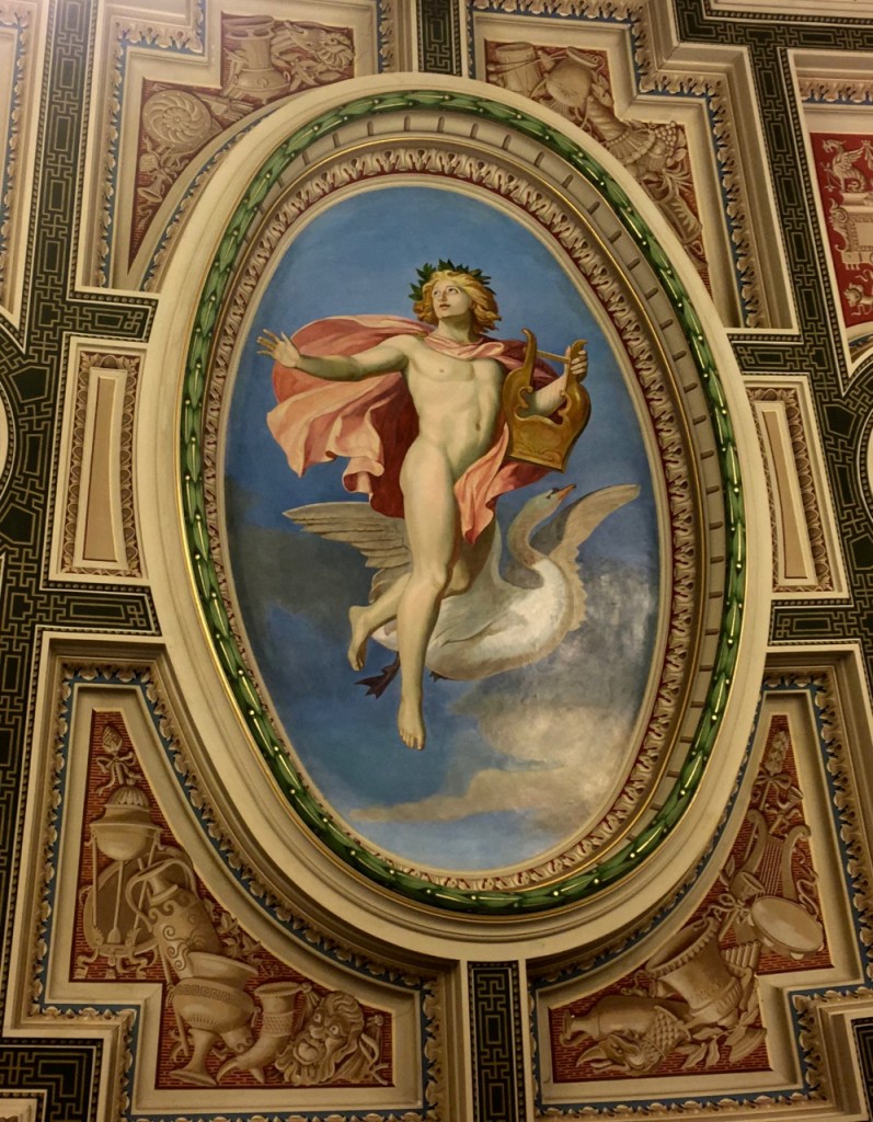 A beautifully decorated ceiling at the Semperoper with Apollo and his swan. ©Laurel Kallenbach