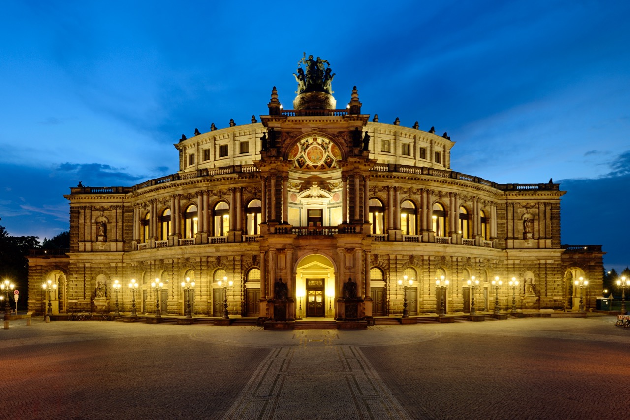 The Semper Opera House at night. Courtesy Dresden Marketing Board