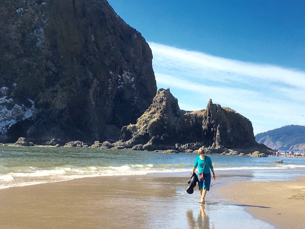 You can walk for miles along the coast; giant Haystack Rock is always there as a milestone. ©Laurel Kallenbach