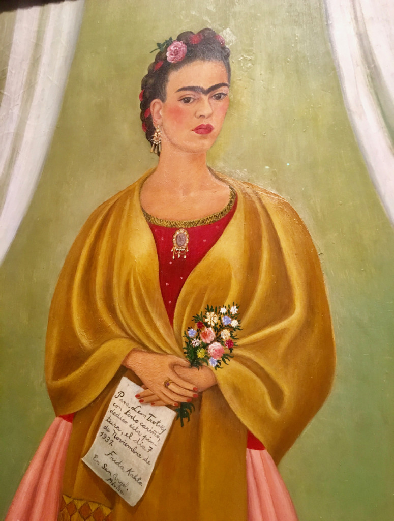 Closeup of Frida Kahlo's "Self-Portrait Dedicated to Leon Trotsky"