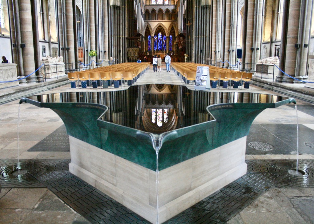 Salisbury Cathedral's modern baptismal font created by artist William Pye ©Laurel Kallenbach